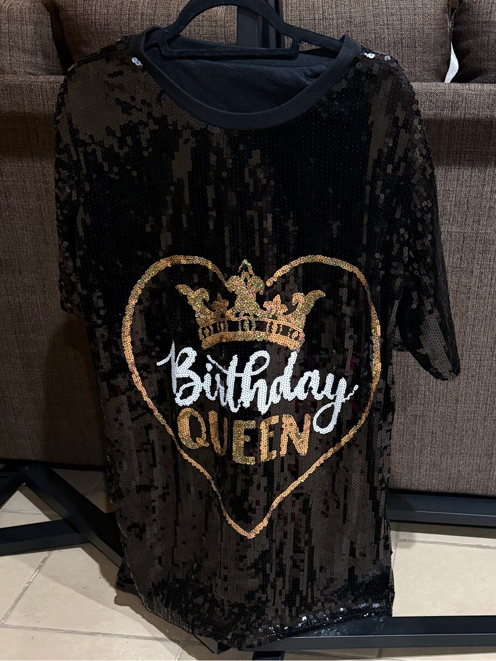 Birthday Queen Sequin Short Sleeve Tee - Black & Gold
